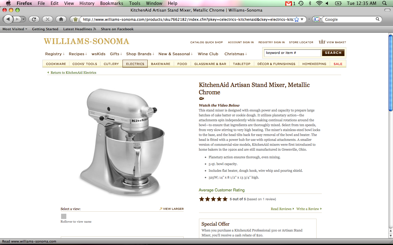 KitchenAid Artisan Stand Mixer