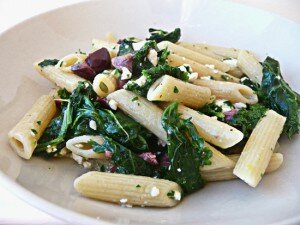 pasta w greens olives and feta